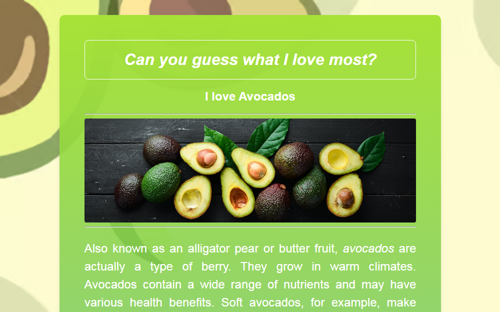 Avocado landing page